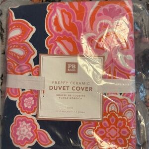 Pottery Barn Teen Preppy Ceramic Duvet Cover - Pink and Orange Floral